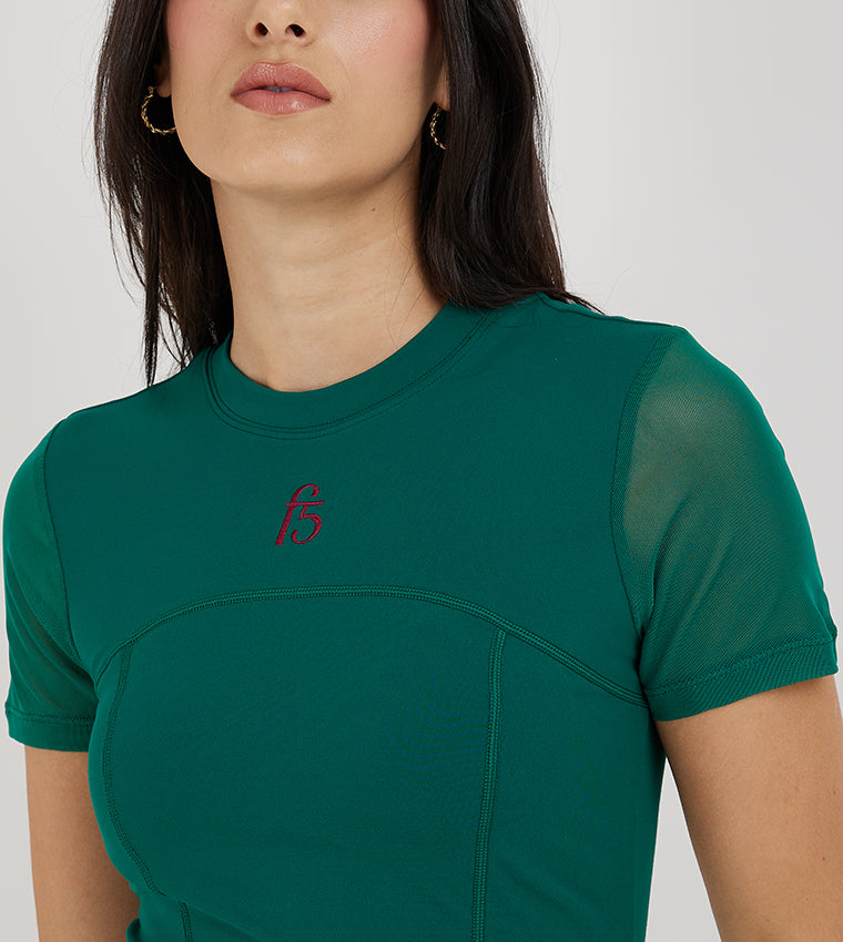 CROPPED MESH SLEEVE T-SHIRT_GREEN