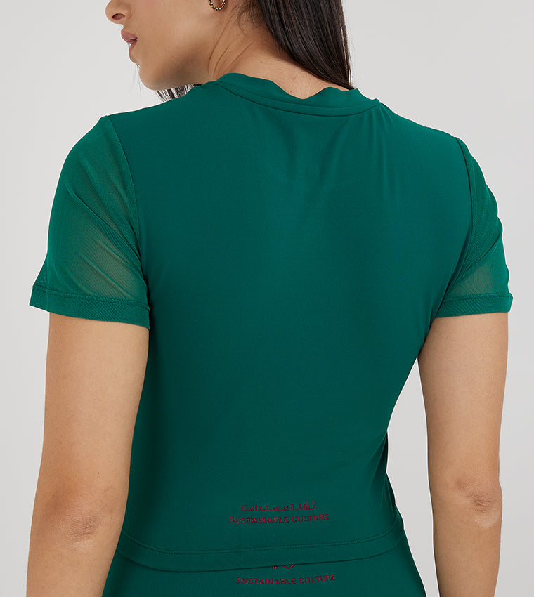 CROPPED MESH SLEEVE T-SHIRT_GREEN