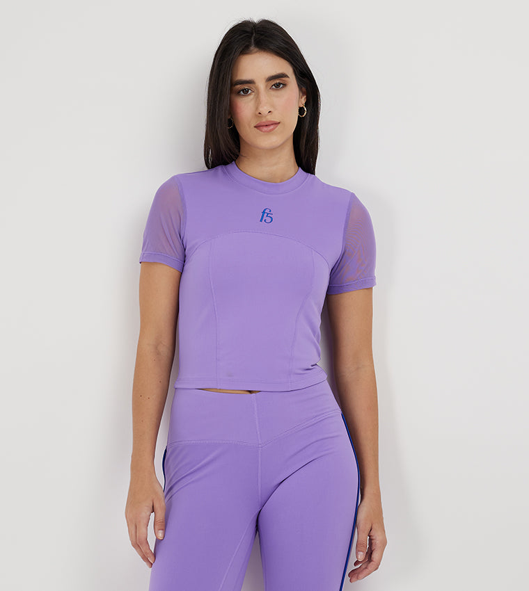 CROPPED MESH SLEEVE T-SHIRT_BLACK