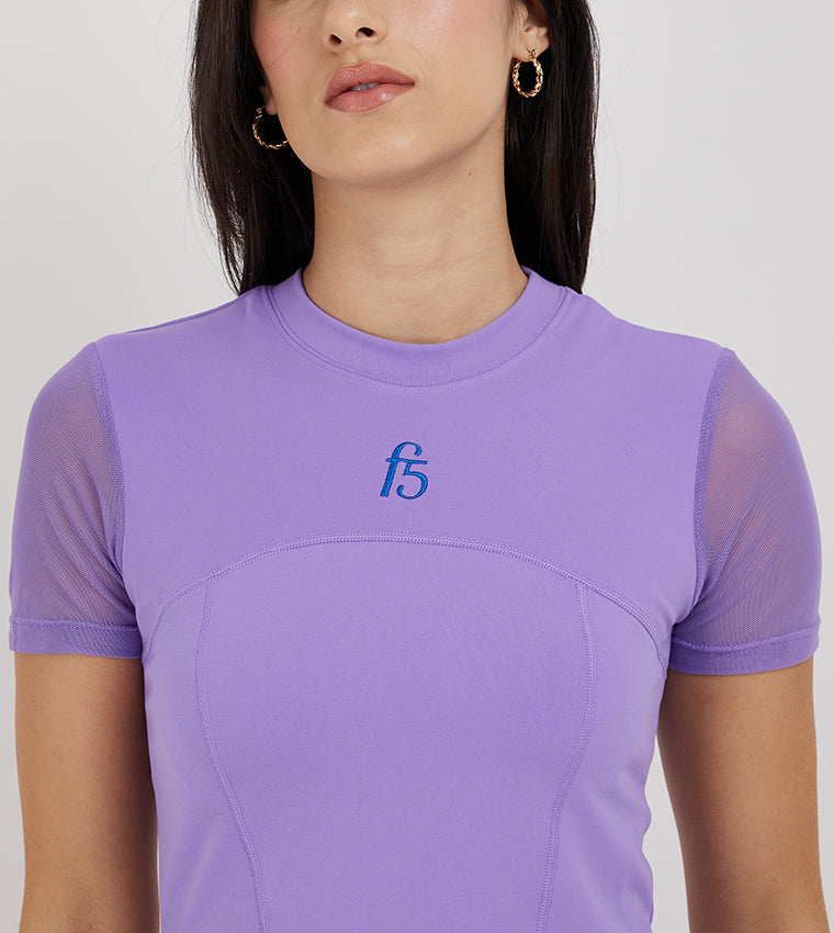 CROPPED MESH SLEEVE T-SHIRT_PURPLE