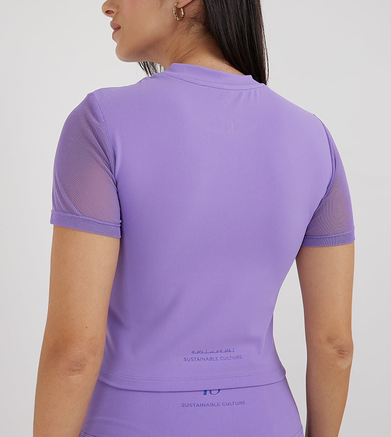 CROPPED MESH SLEEVE T-SHIRT_PURPLE