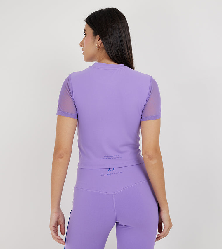 CROPPED MESH SLEEVE T-SHIRT_PURPLE