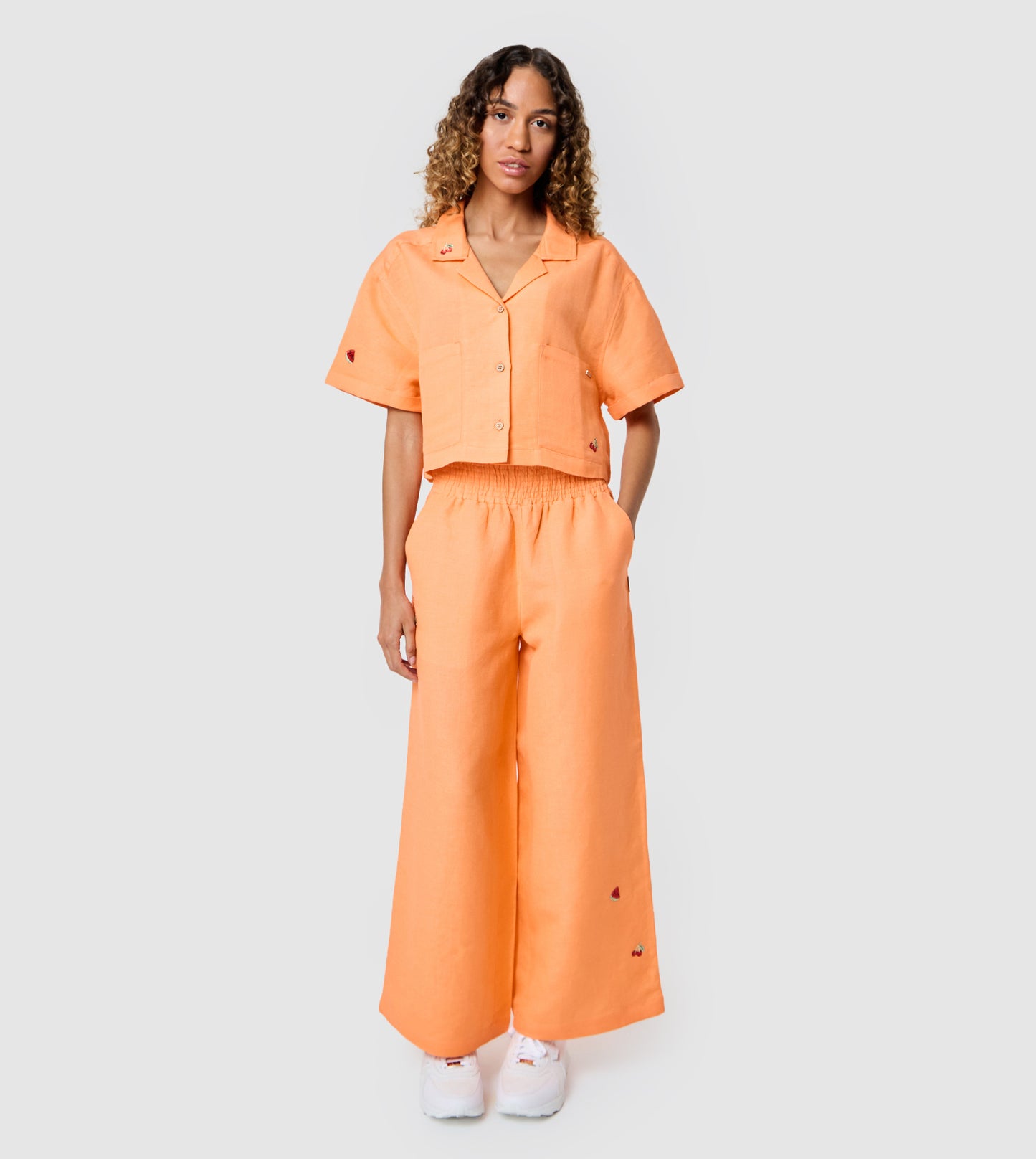 Women's Linen Embroidered Cropped Shirt