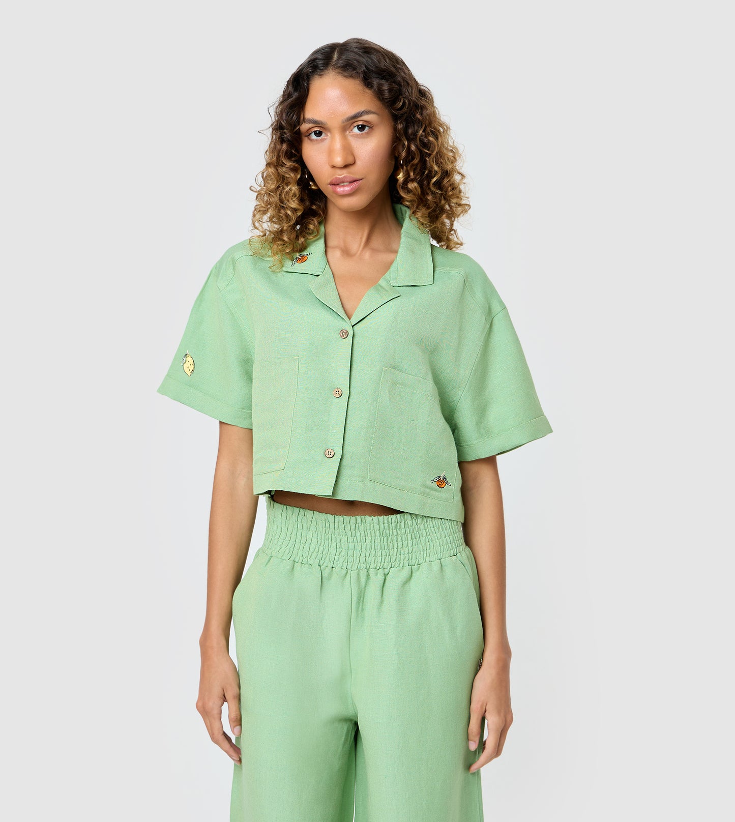 Women's Linen Embroidered Cropped Shirt