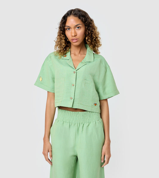 Women's Linen Embroidered Cropped Shirt