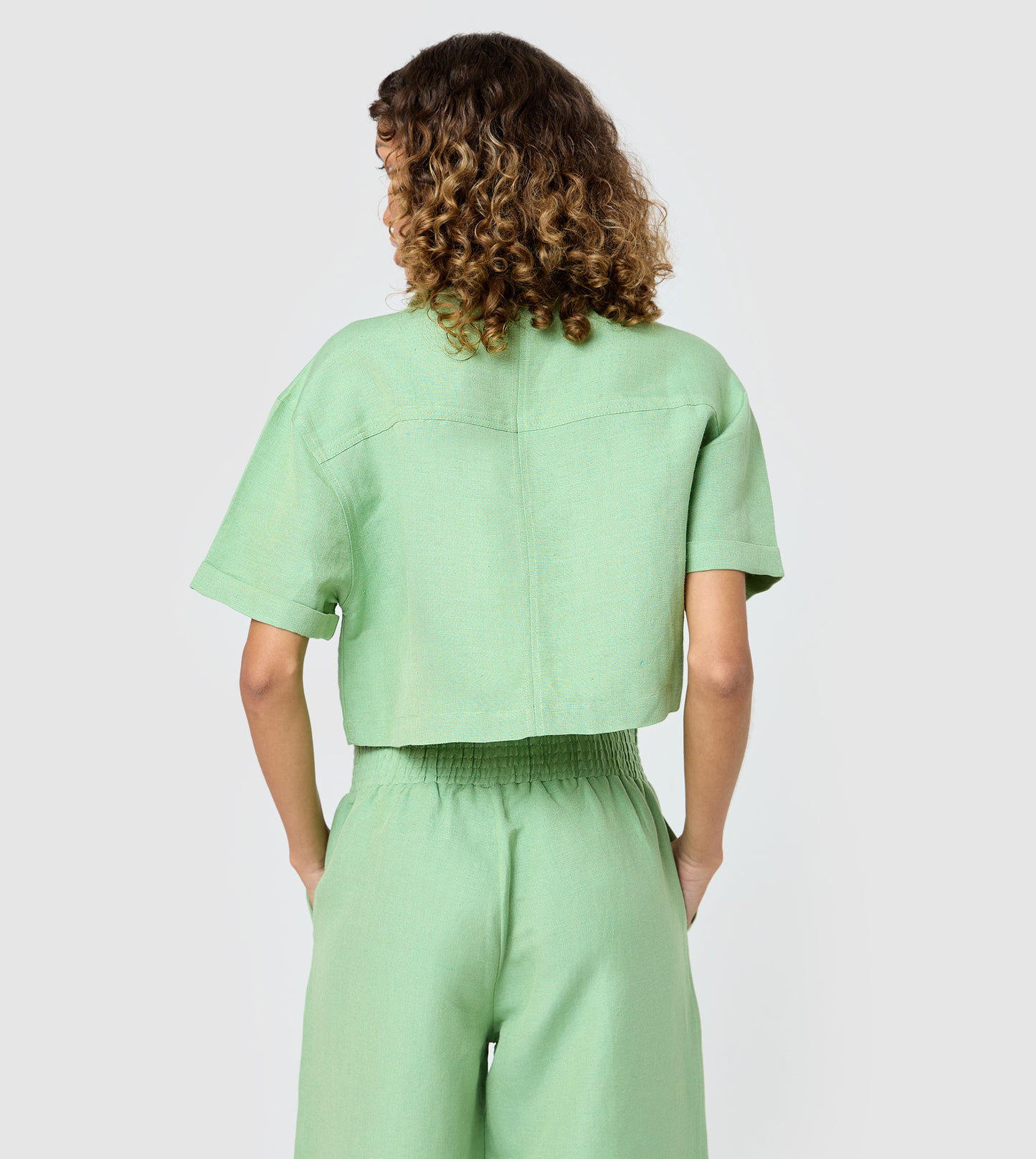 Women's Linen Embroidered Cropped Shirt