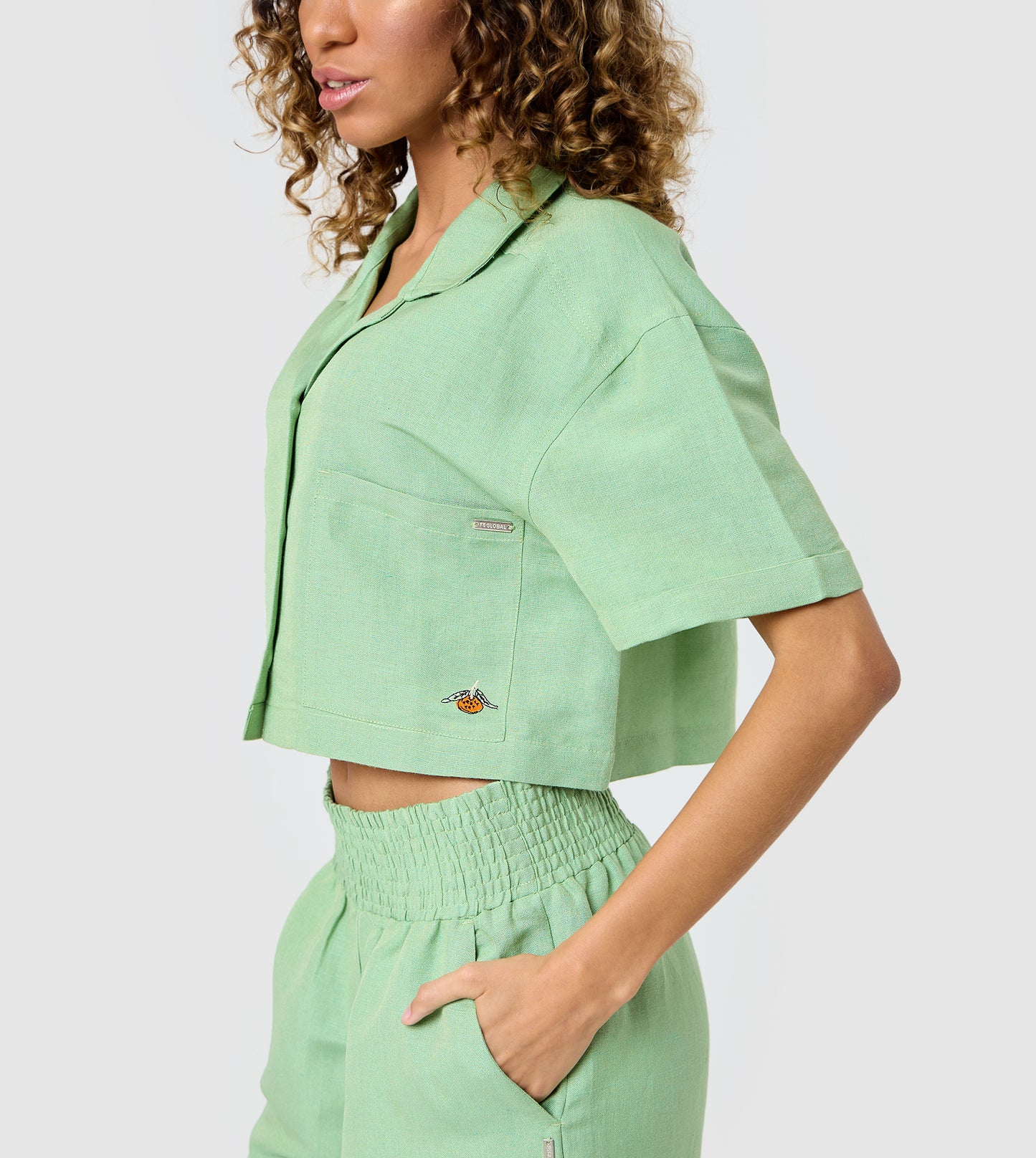 Women's Linen Embroidered Cropped Shirt