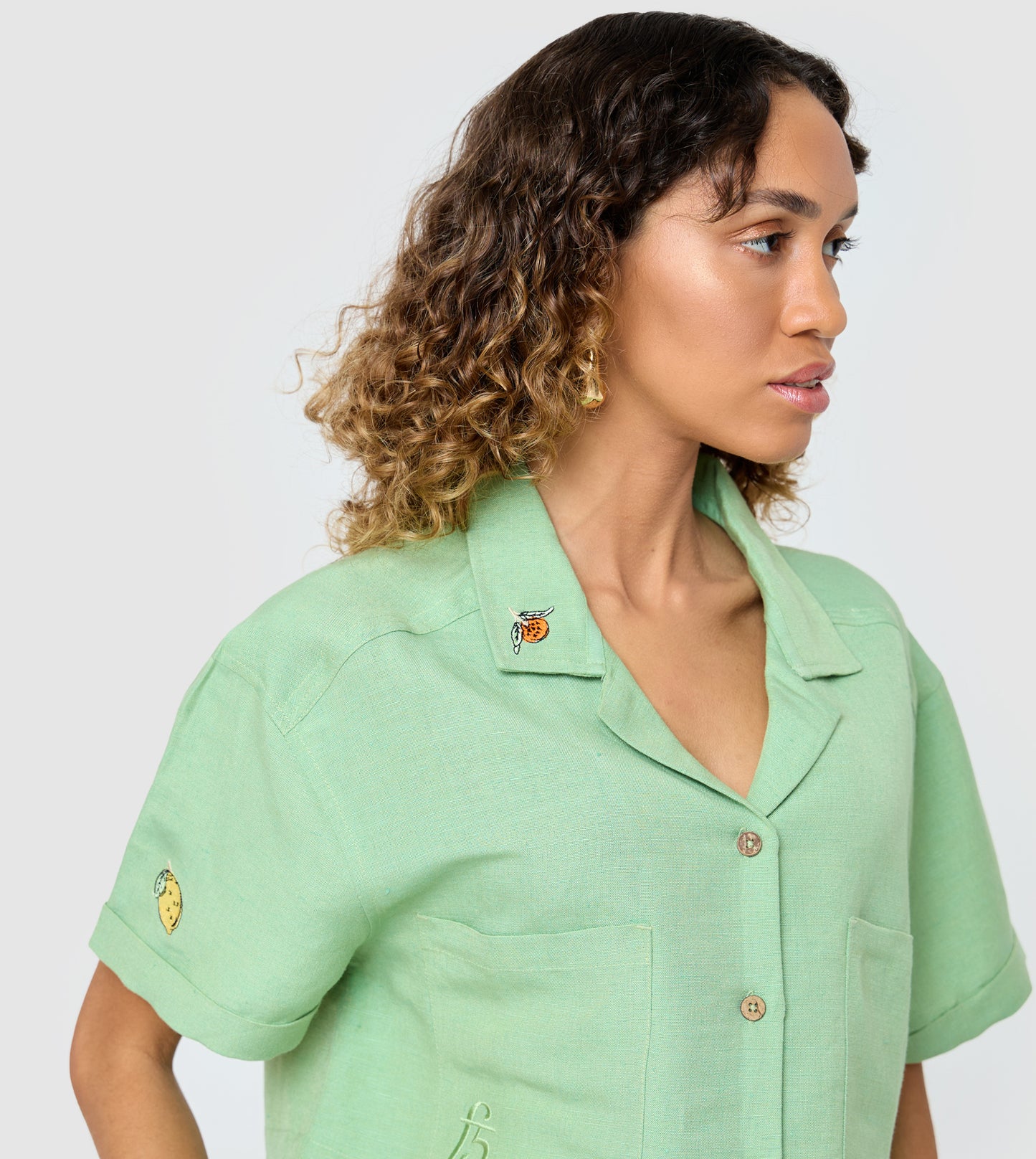 Women's Linen Embroidered Cropped Shirt
