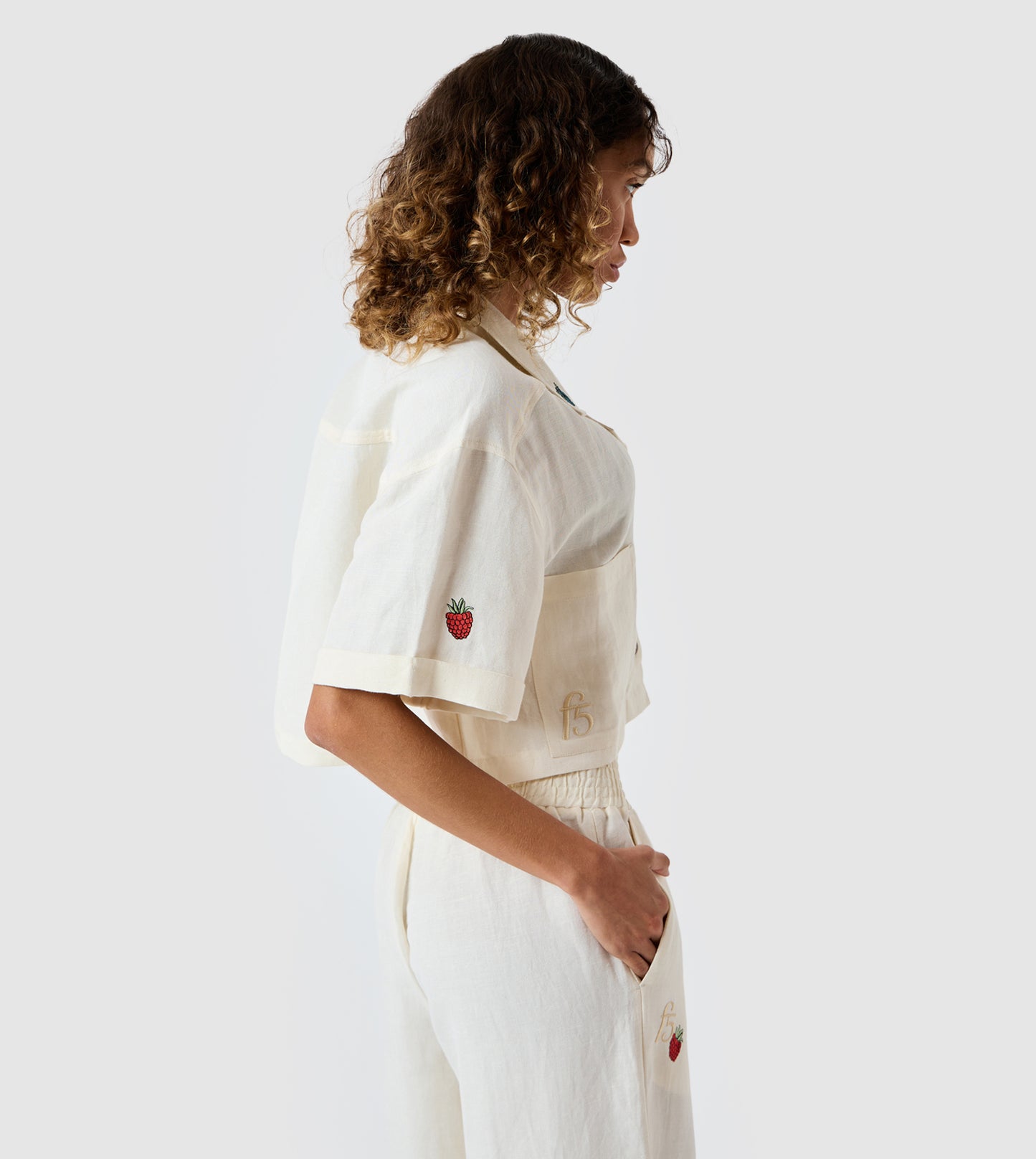 Women's Linen Embroidered Cropped Shirt
