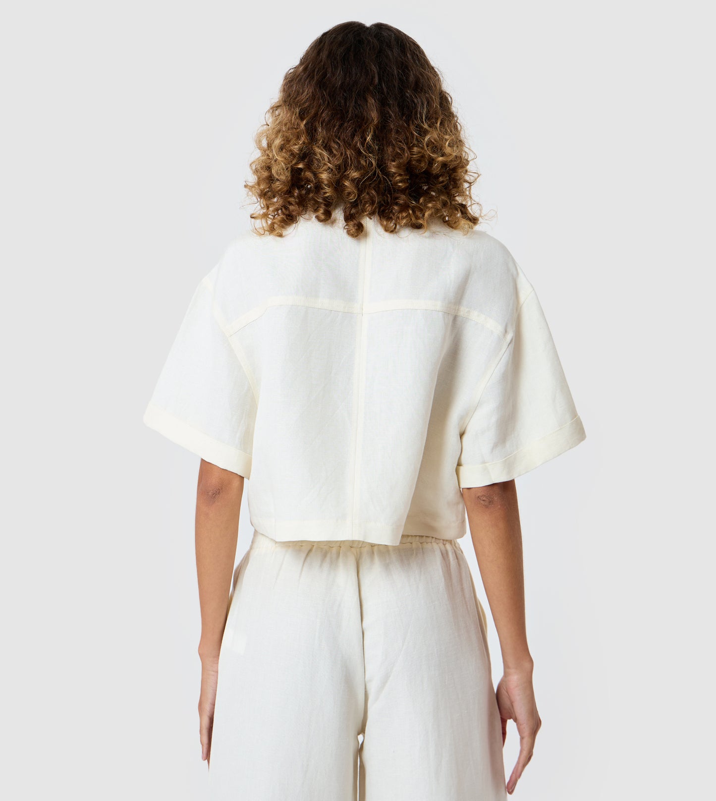 Women's Linen Embroidered Cropped Shirt