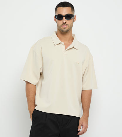 V-Neck Polo Shirt - Beige