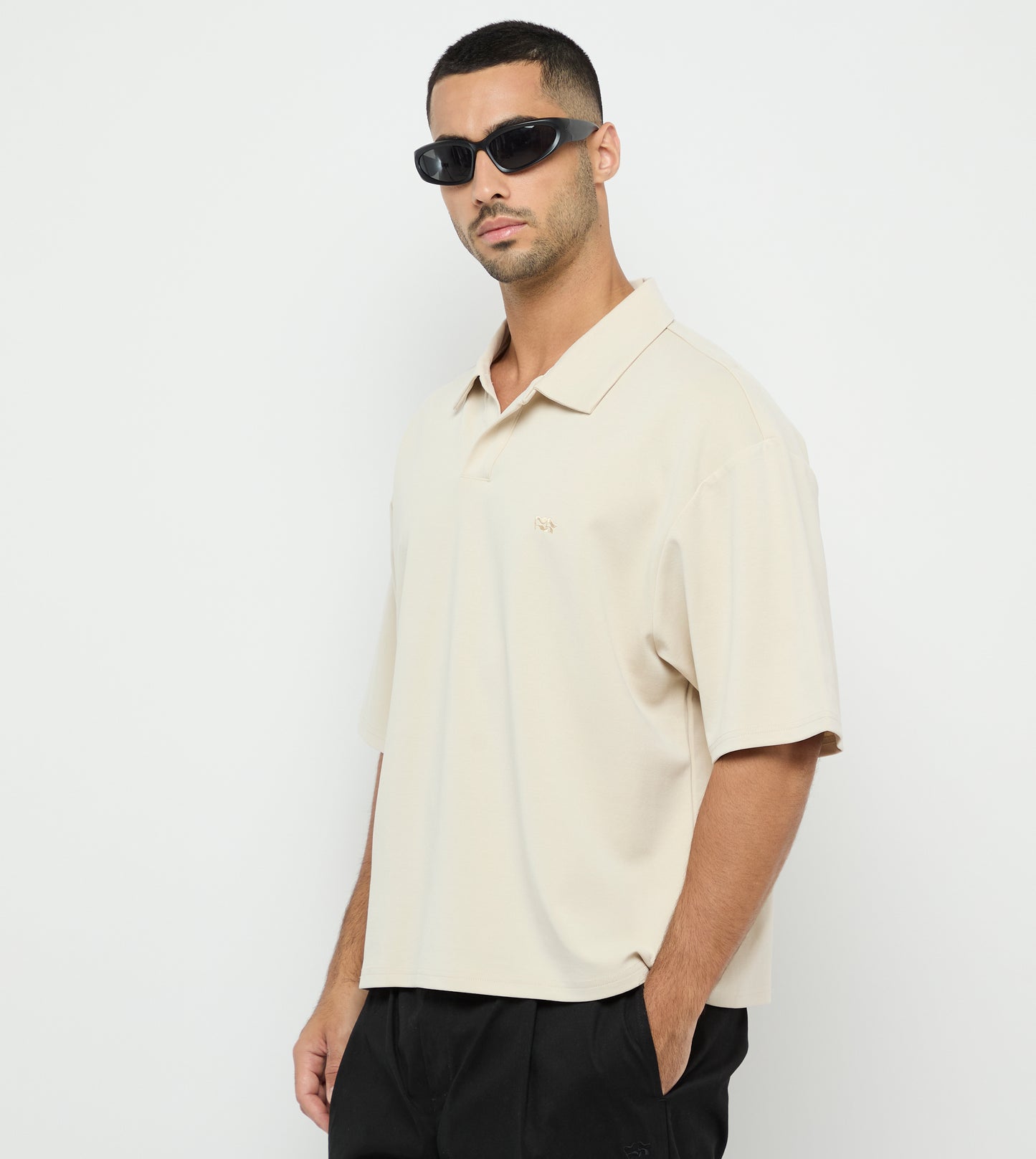 V-Neck Polo Shirt - Beige