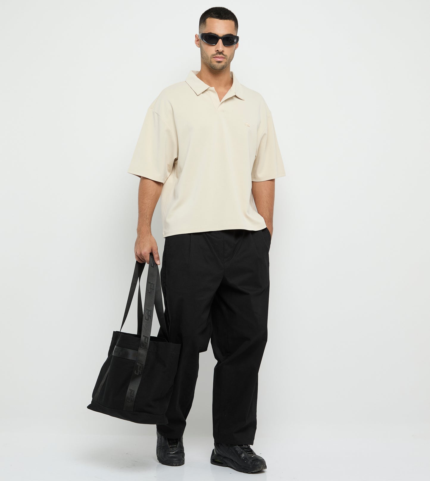 V-Neck Polo Shirt - Beige
