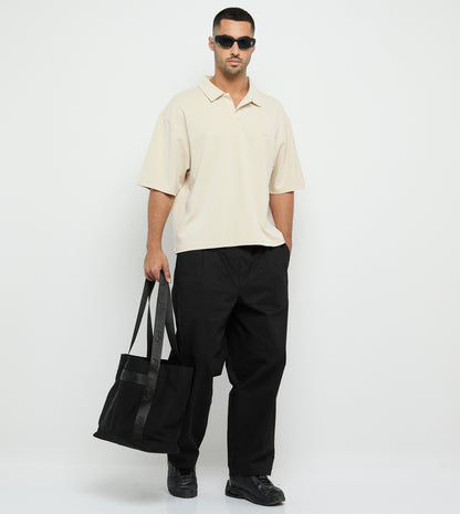 V-Neck Polo Shirt - Beige