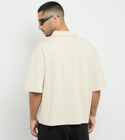 V-Neck Polo Shirt - Beige