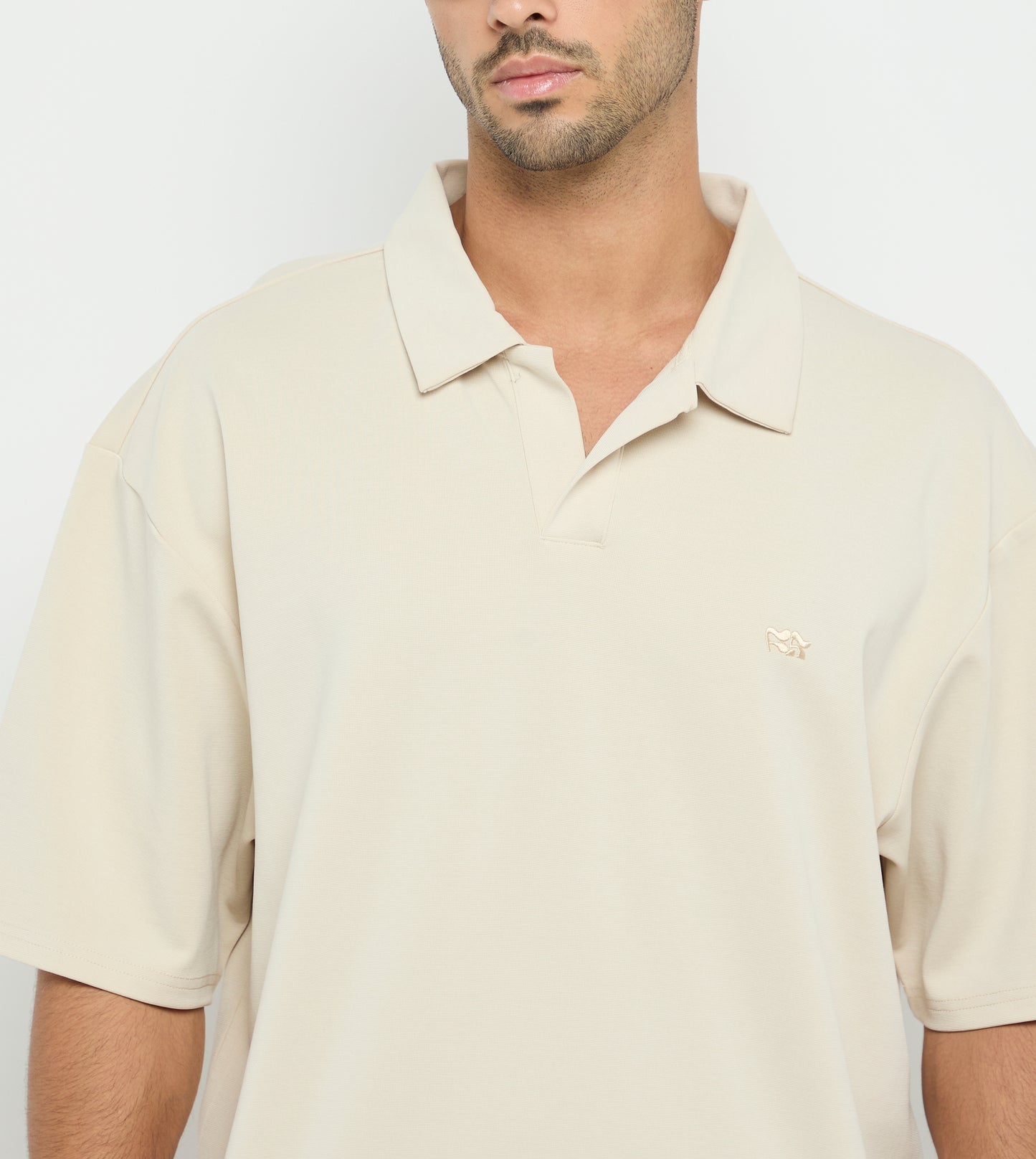 V-Neck Polo Shirt - Beige
