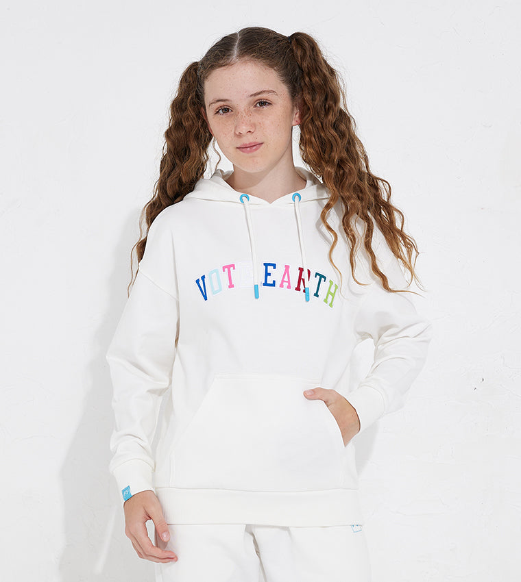 KIDS VOTE EARTH HOODIE_ECRU