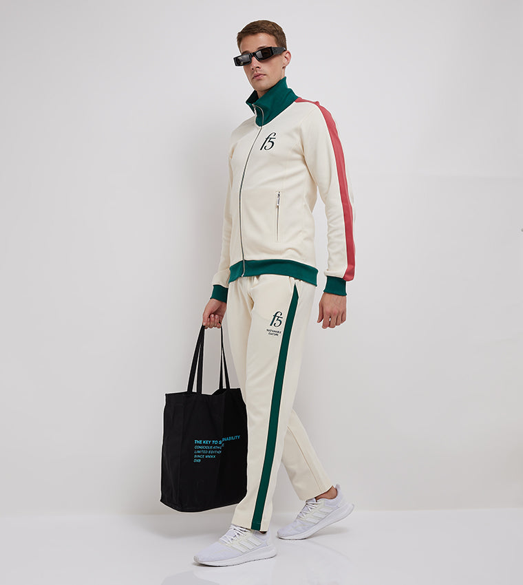 UNISEX CONTRAST PANEL TRACKPANT_BEIGE