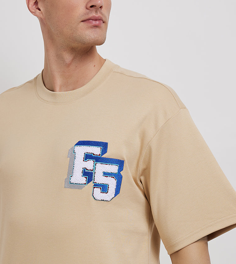 F5 VARSITY OVERSIZE T-SHIRT_SAND