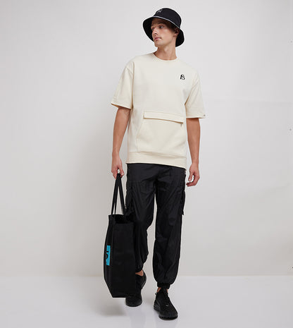 POUCH-POCKET SHORT SLEEVE SWEATSHIRT_BEIGE