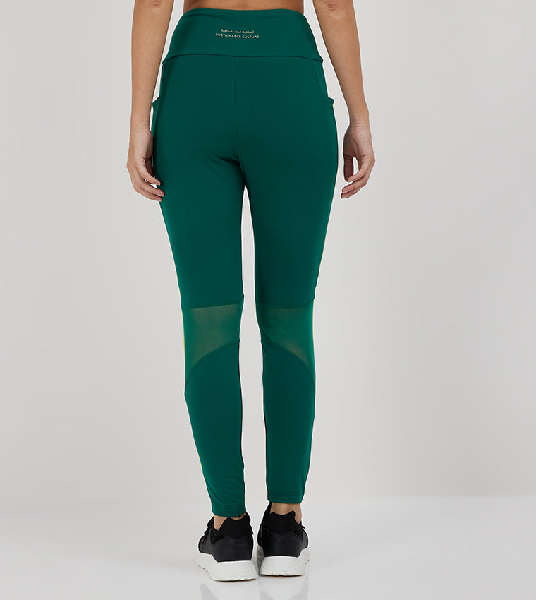 MESH PANEL LEGGINGS_GREEN