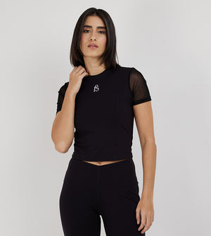 CROPPED MESH SLEEVE T-SHIRT_BLACK