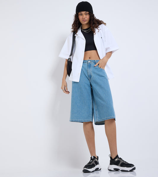 WOMEN'S  DENIM SHORTS - LIGHT BLUE