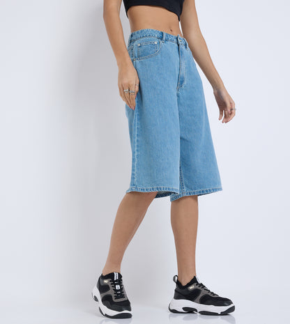 WOMEN'S  DENIM SHORTS - LIGHT BLUE
