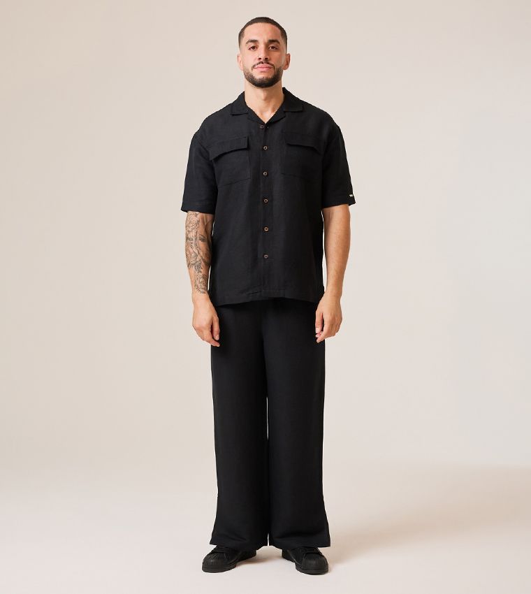 CARGO POCKET LINEN SHIRT_BLACK