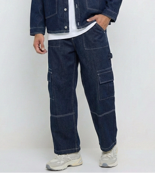 Cargo Denim Jeans - Dark Blue