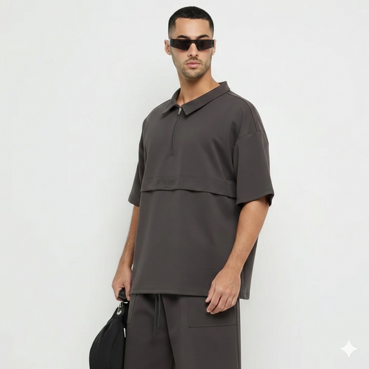 Men's F5 Polo Half Zip Polo Shirt - Dark Grey