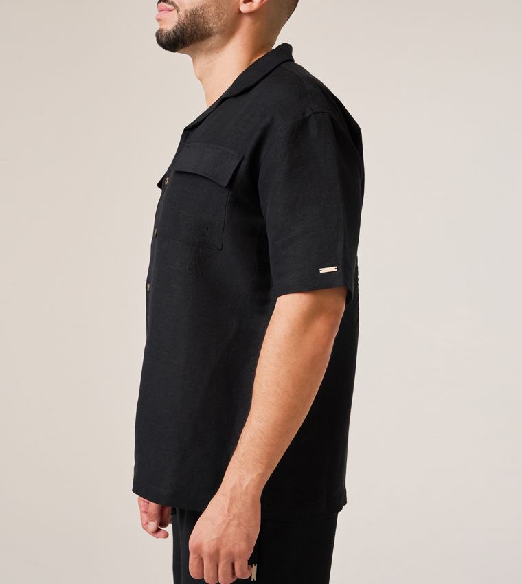 CARGO POCKET LINEN SHIRT_BLACK