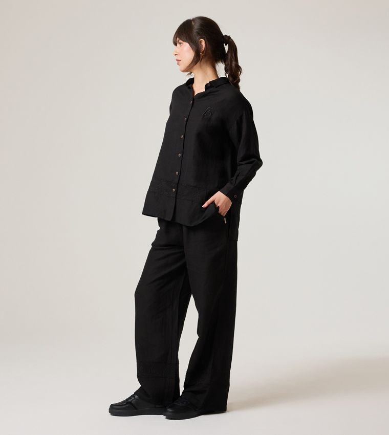 HIGH-WAIST LINEN PANTS_BLACK