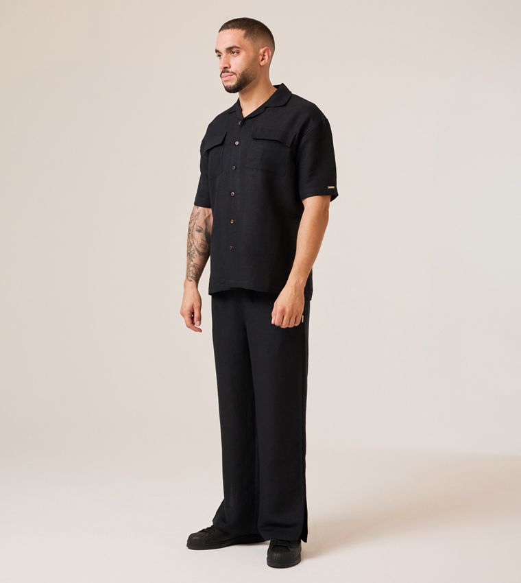 CARGO POCKET LINEN SHIRT_BLACK