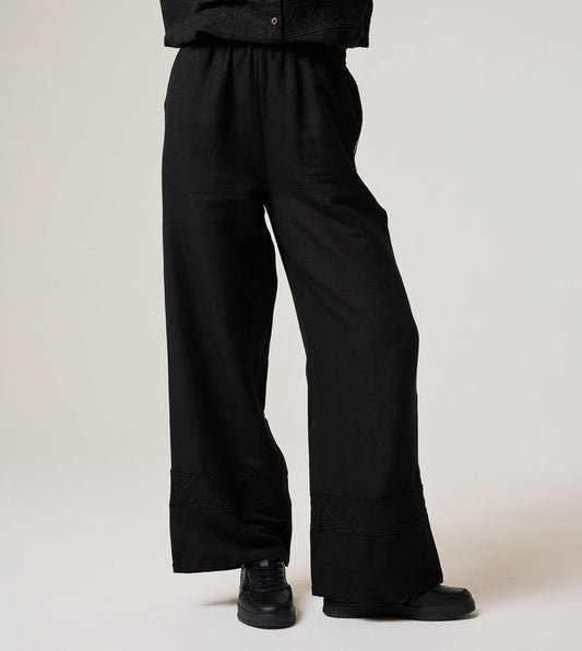 HIGH-WAIST LINEN PANTS_BLACK