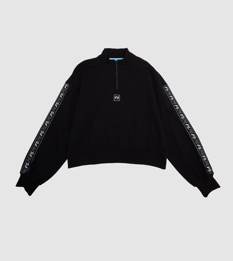 SIDE TAPE HALF ZIP SWEATSHIRT_BLACK