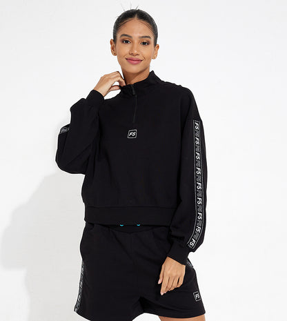 SIDE TAPE HALF ZIP SWEATSHIRT_BLACK
