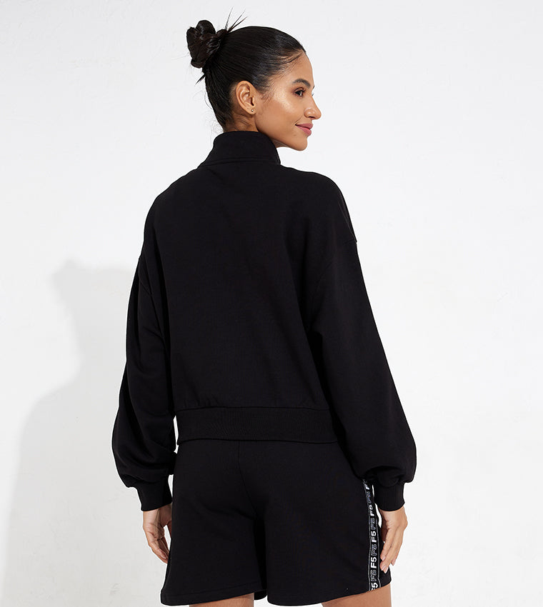 SIDE TAPE HALF ZIP SWEATSHIRT_BLACK