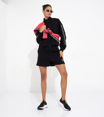 SIDE TAPE HALF ZIP SWEATSHIRT_BLACK